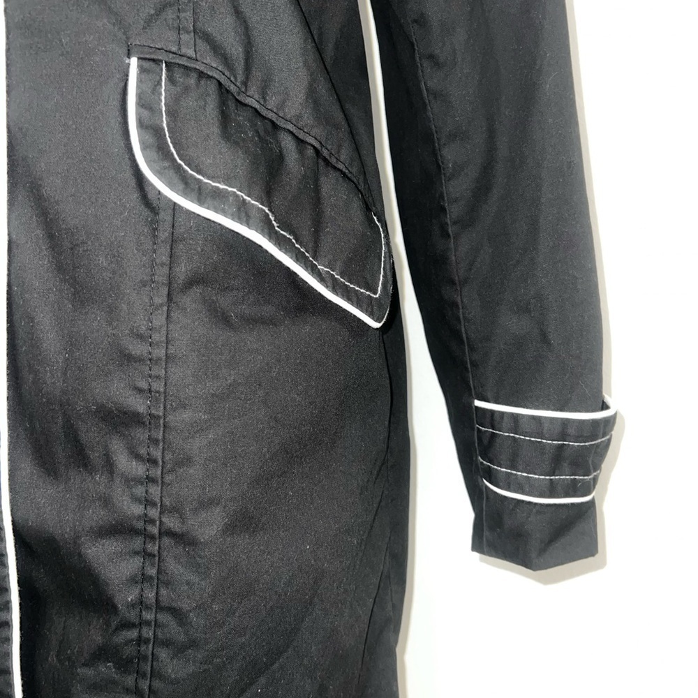 Dennis Basso Black Trench Coat with White Accents - Picture 3 of 8